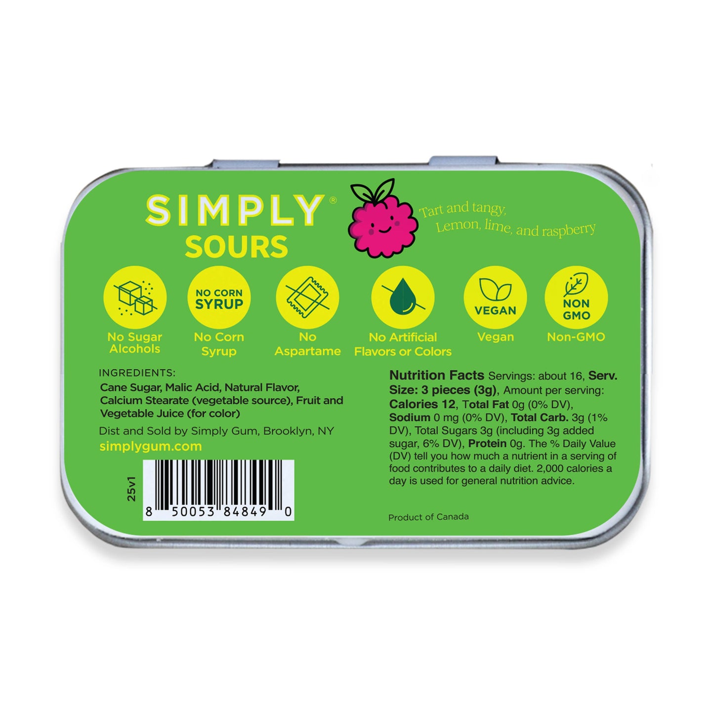 Simply Gum Simply Sours Citrus Berry Hard Candy Tins 1.8 oz, 6 Pack