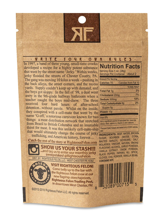 Righteous Felon Bourbon Franklin Beef Jerky - 2 oz