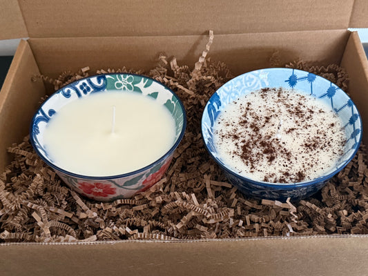 Hand-Poured Soy Candle Set | Two Stoneware Bowls, Two Scents