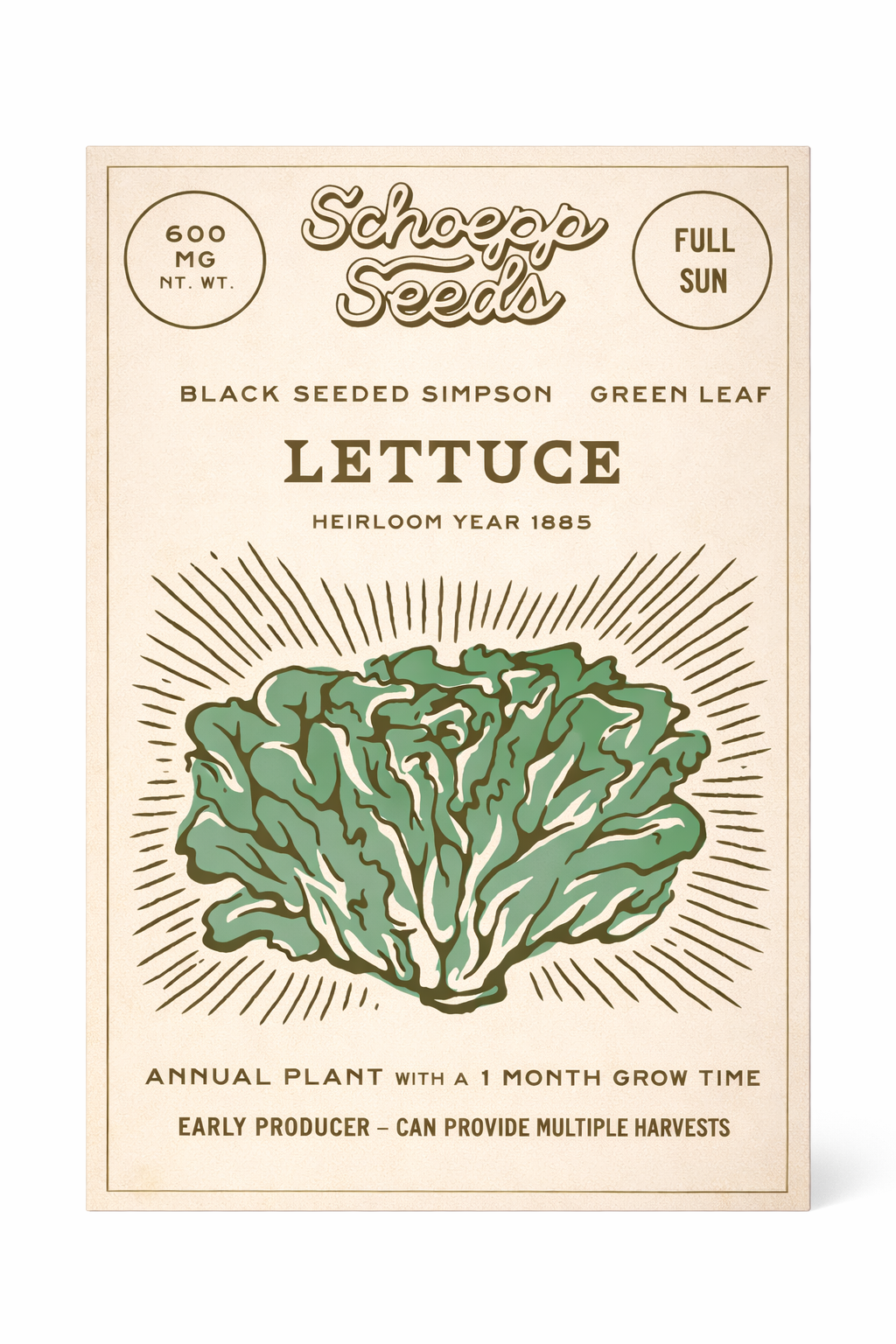 Lettuce, Heirloom Garden Seed Packets, Black Seeded Simpson