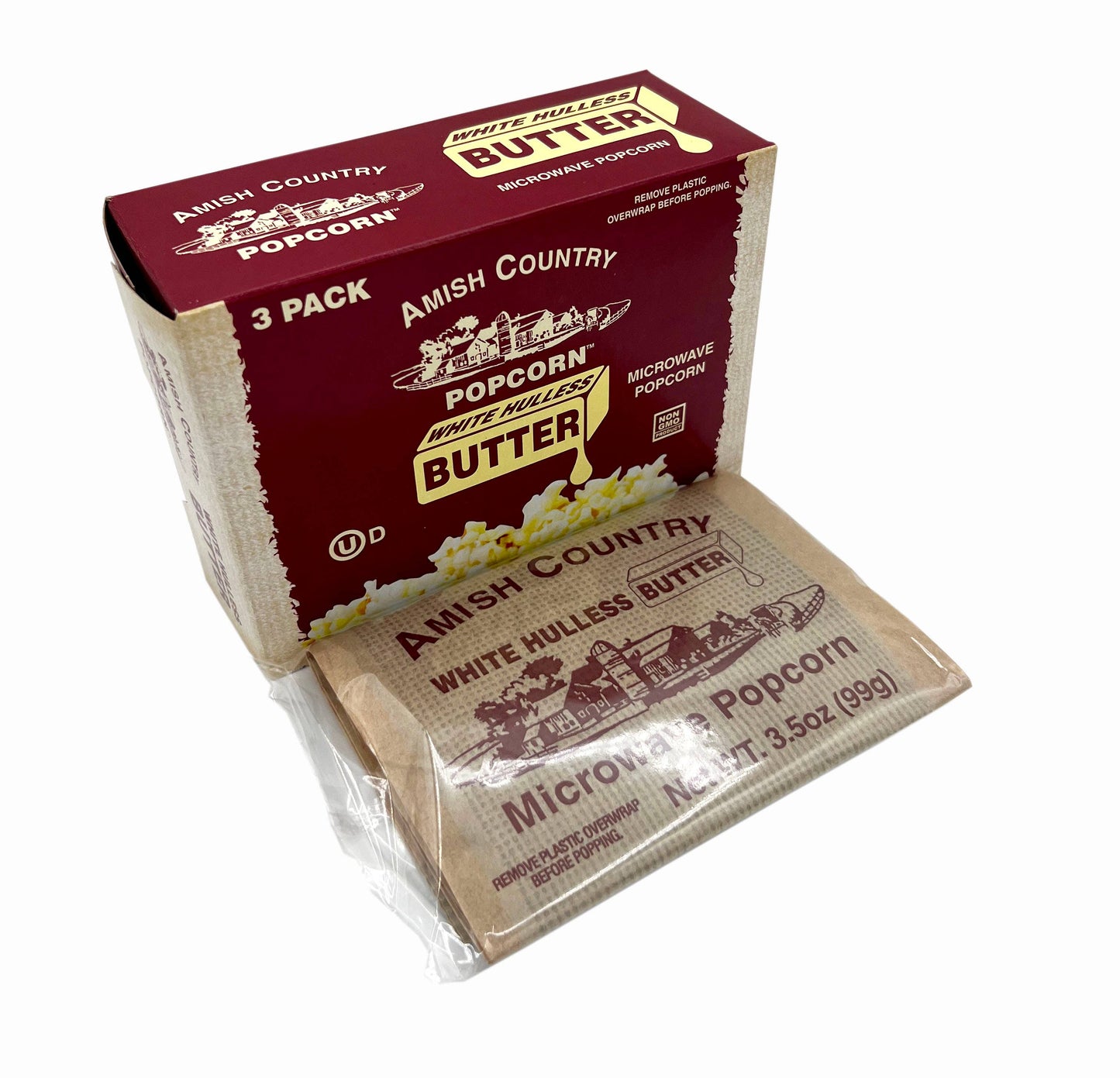 Amish Country Popcorn Buttery White Hulless Microwave Popcorn 3-Pack