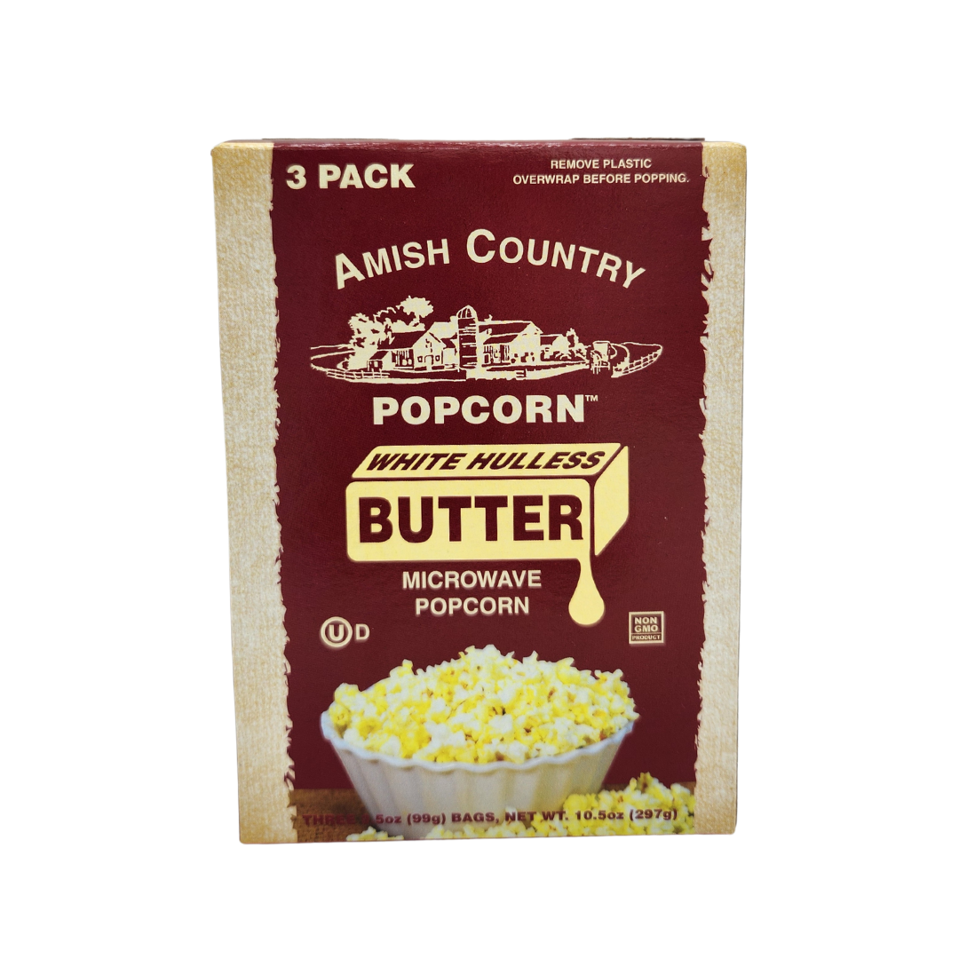 Amish Country Popcorn Buttery White Hulless Microwave Popcorn 3-Pack
