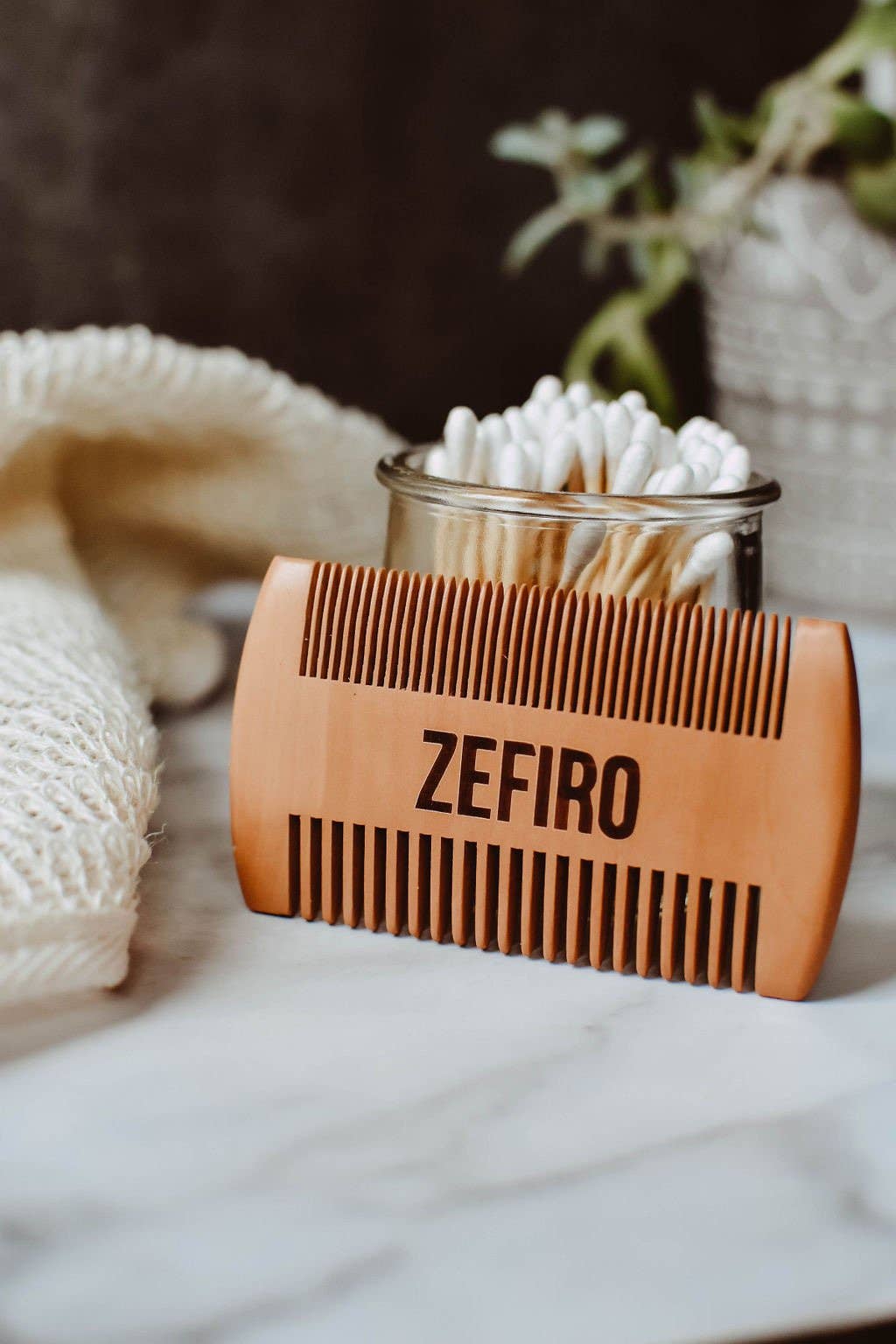 Zefiro Beard Comb, Pear Wood with Fine and Wide Teeth