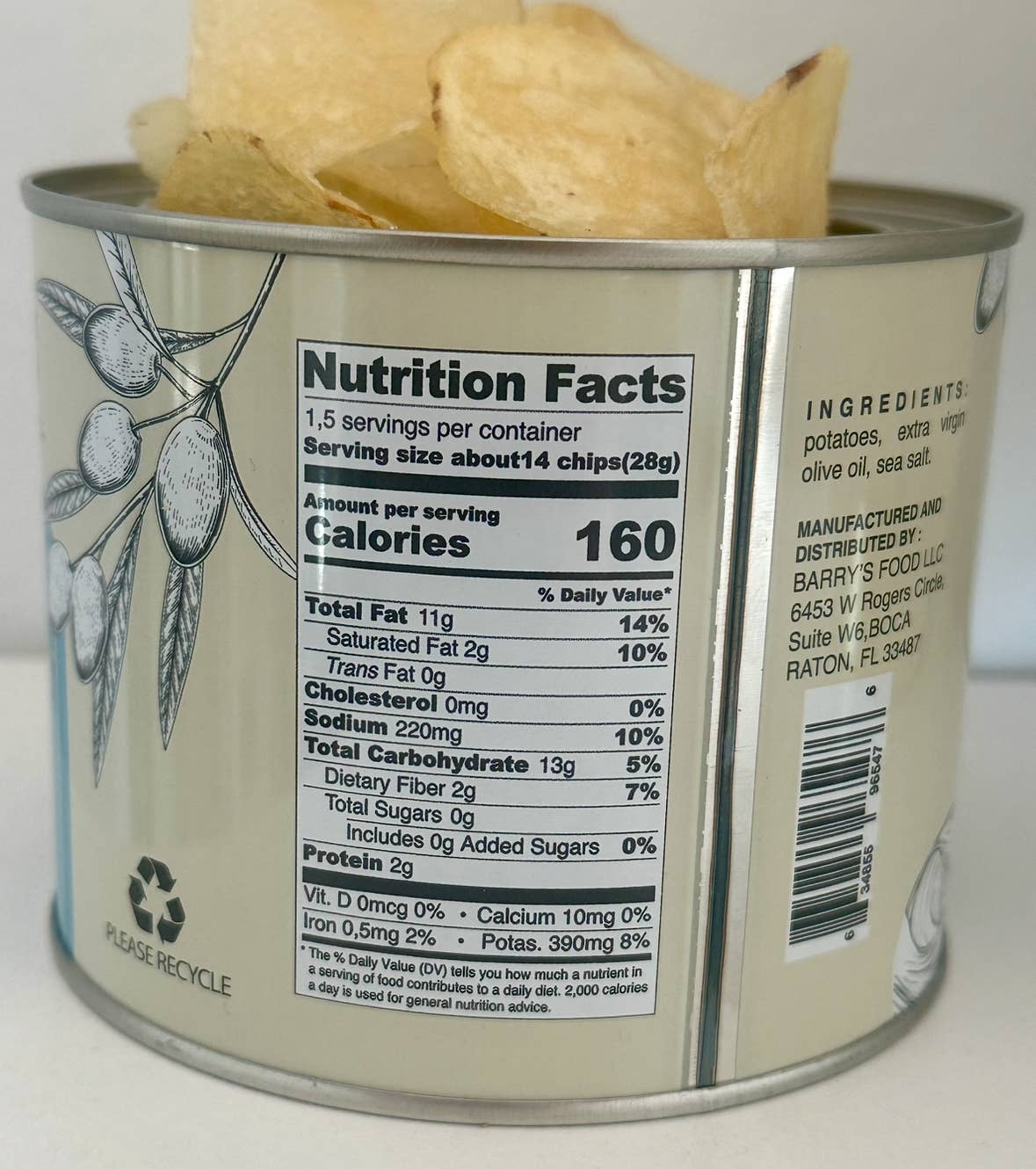 Lityś Olive Oil & Sea Salt Potato Chips - 1.5 oz Tin