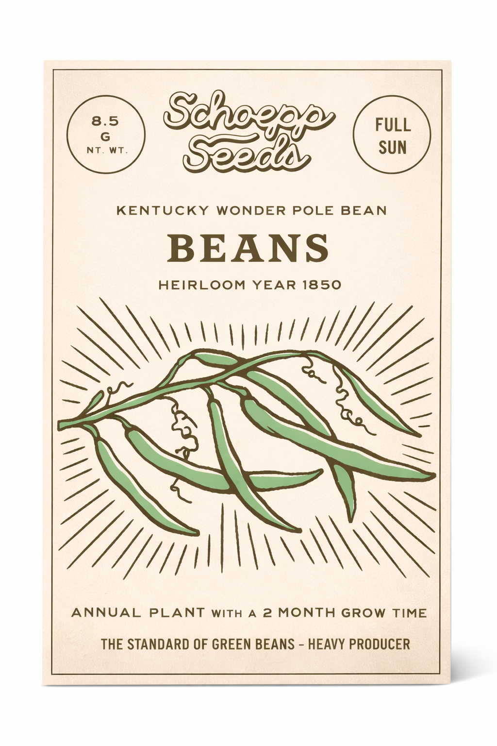 Beans, Kentucky Wonder Pole Bean Heirloom Seed Packets, 1850 Variety