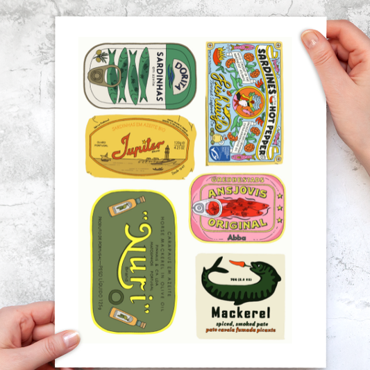Inviting Affairs Paperie Trinkets Tinned Fish Sticker Pack, 6 Retro Vinyl Stickers