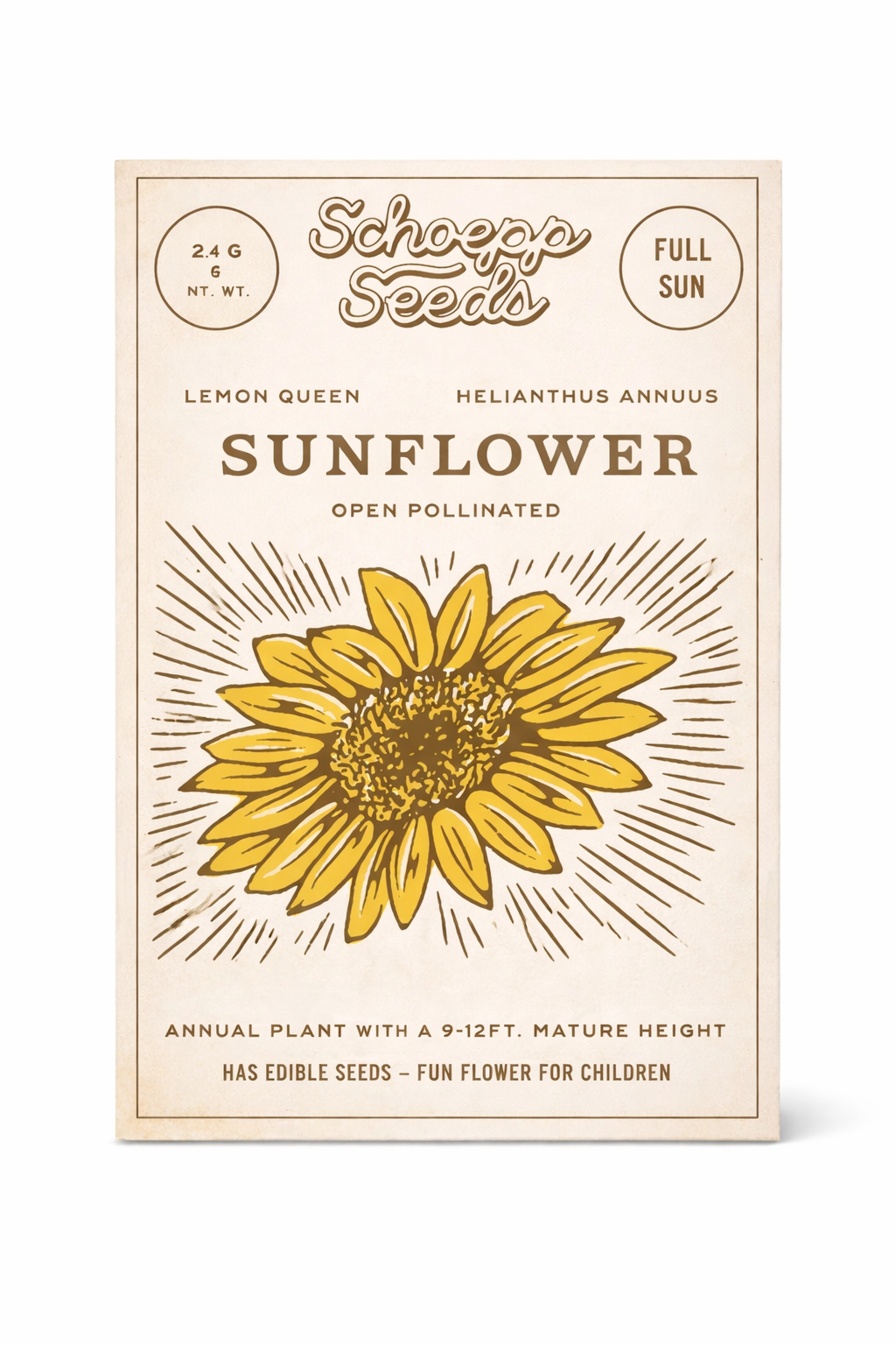 Sunflower, Heirloom Garden Seed Packets, Lemon Queen