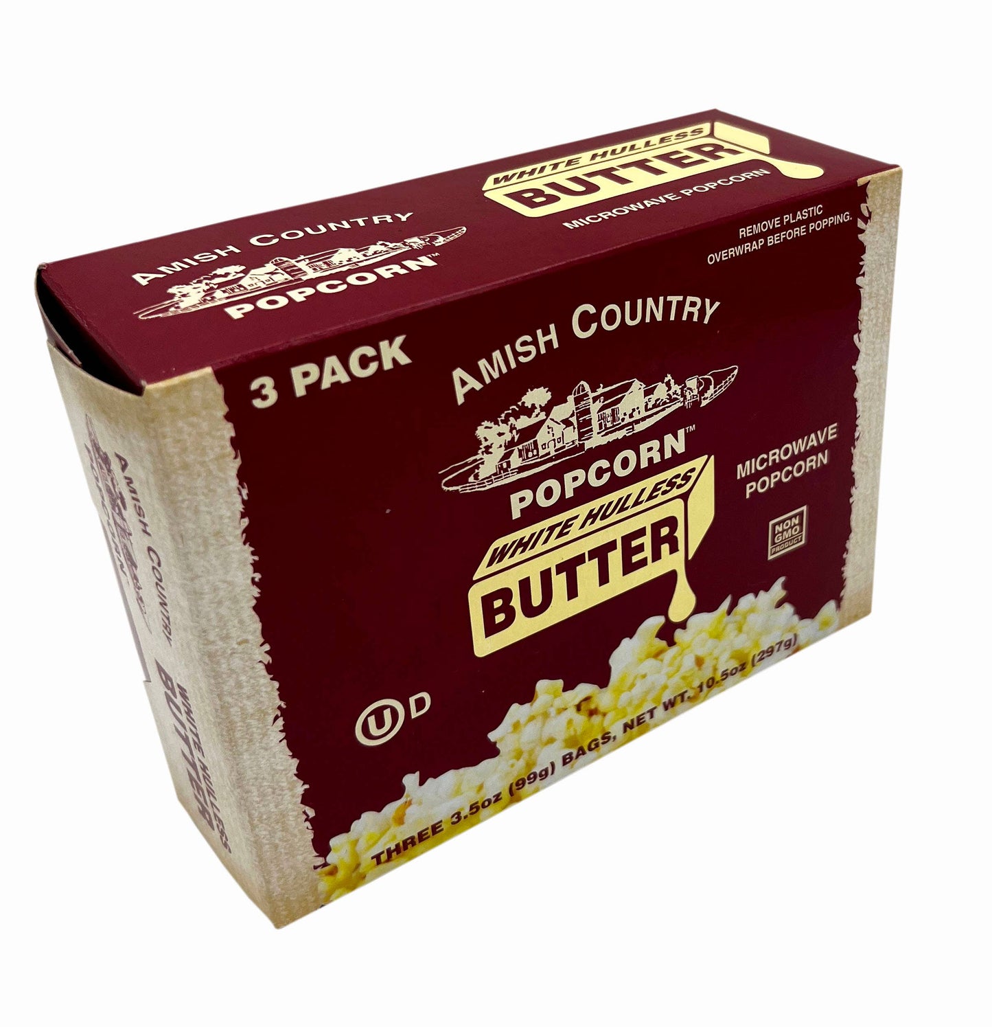 Amish Country Popcorn Buttery White Hulless Microwave Popcorn 3-Pack