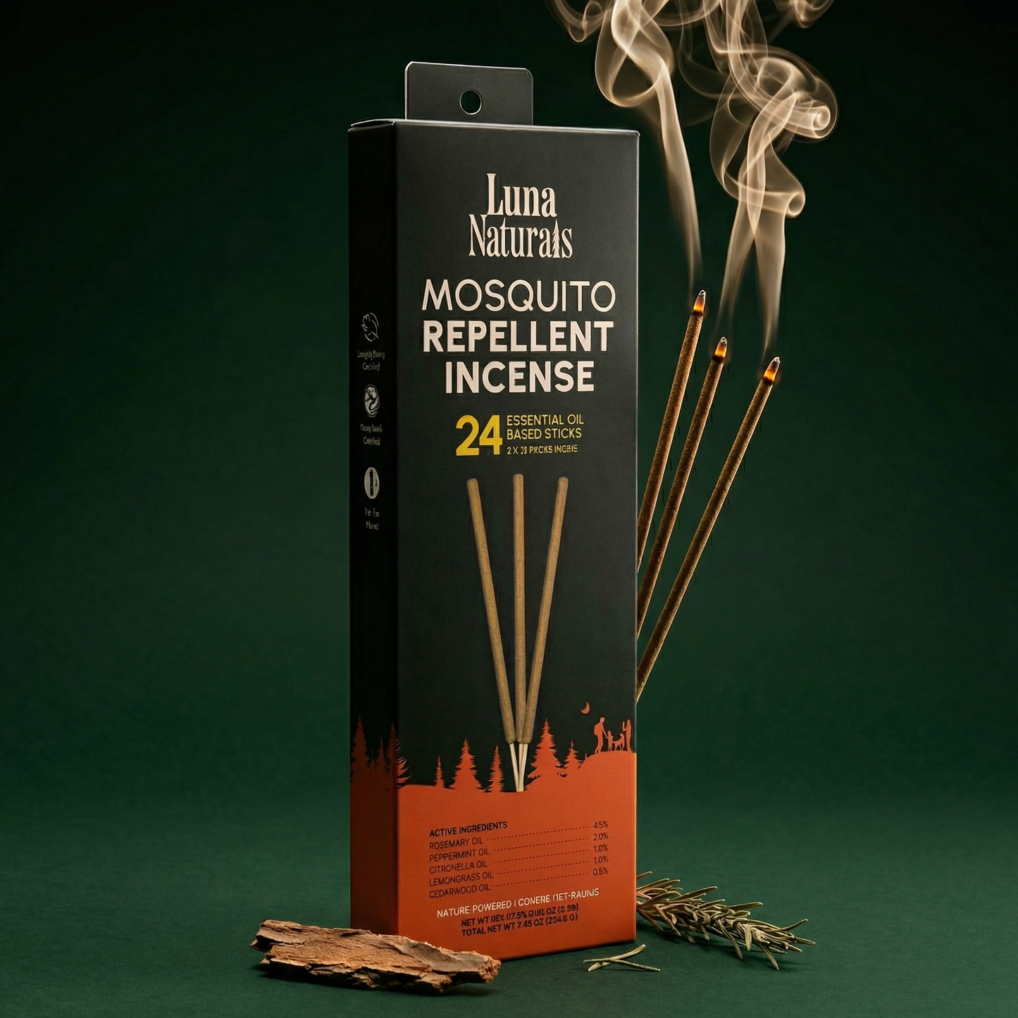 Mosquito Repellent Incense Sticks by Luna Naturals, 24 Pack