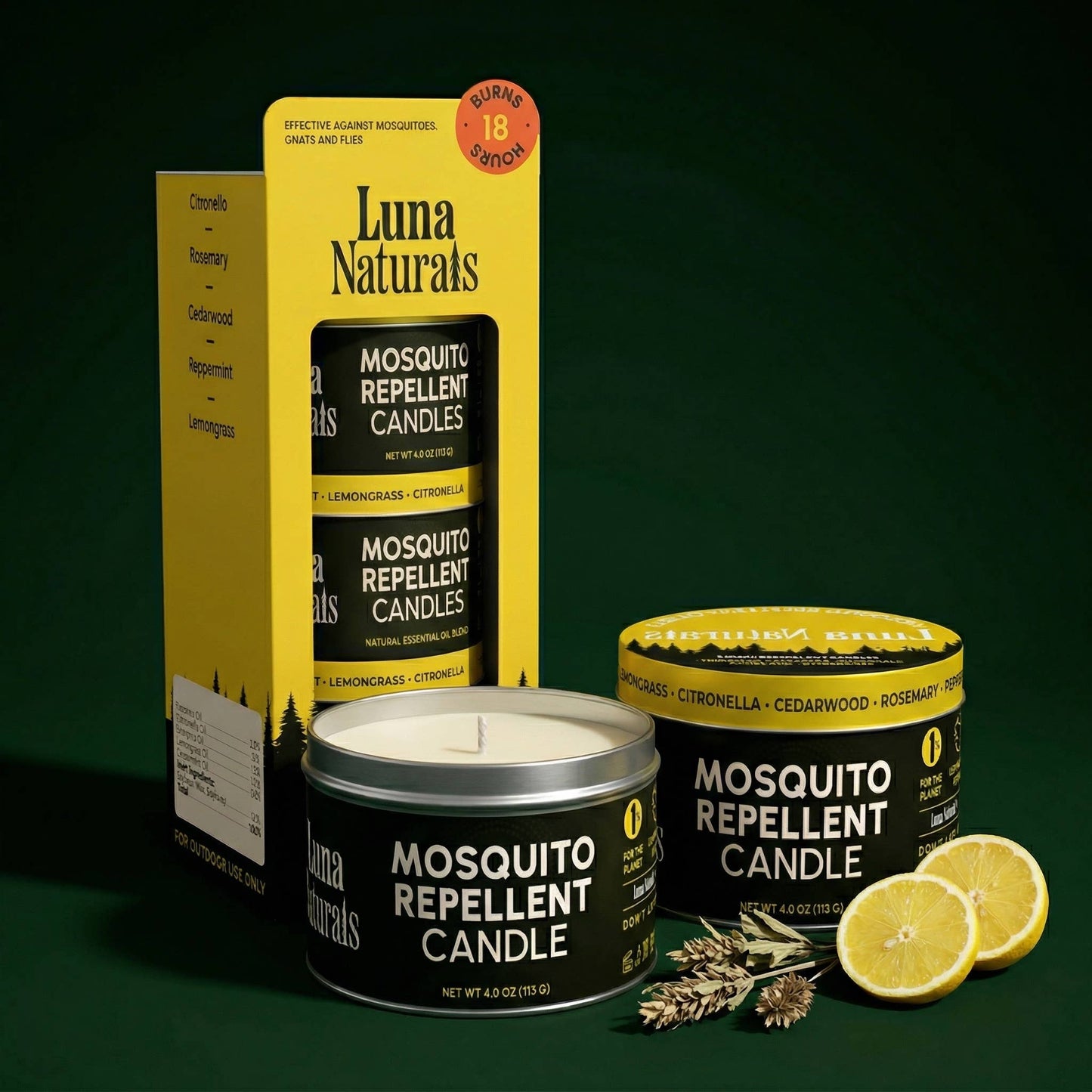 Citronella Candles 3-Pack | Mosquito Repellent Outdoor Candles by Luna Naturals