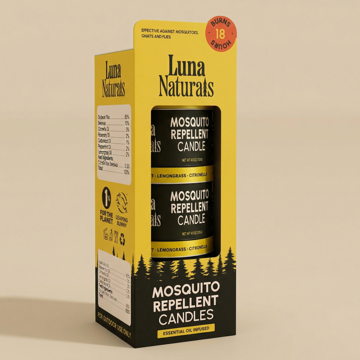 Citronella Candles 3-Pack | Mosquito Repellent Outdoor Candles by Luna Naturals