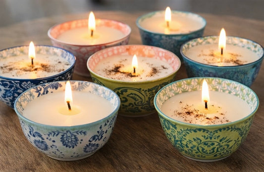 Hand-Poured Soy Candle Set | Two Stoneware Bowls, Two Scents