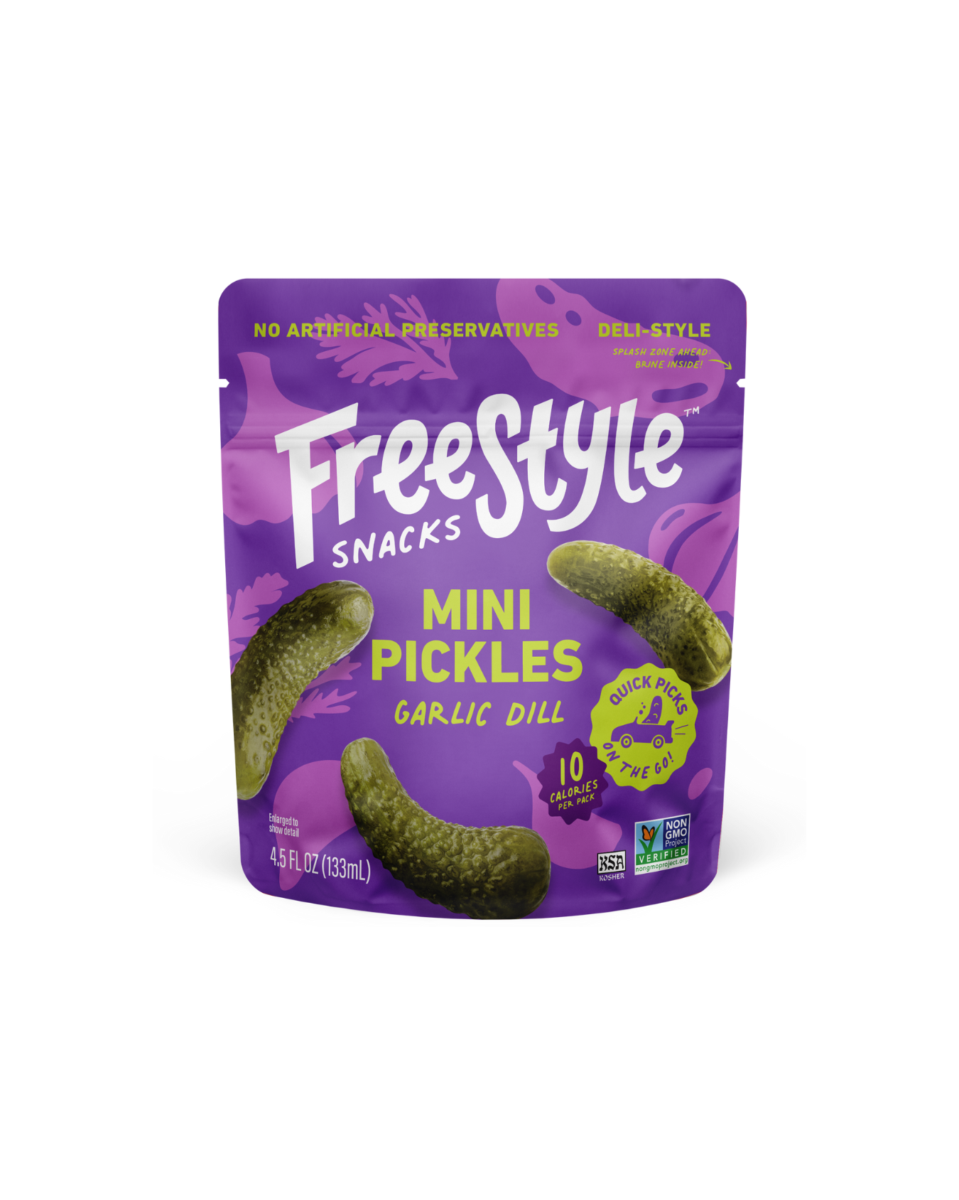 Freestyle Snacks Garlic Dill Mini Pickles 4.5 oz, 6 Pack