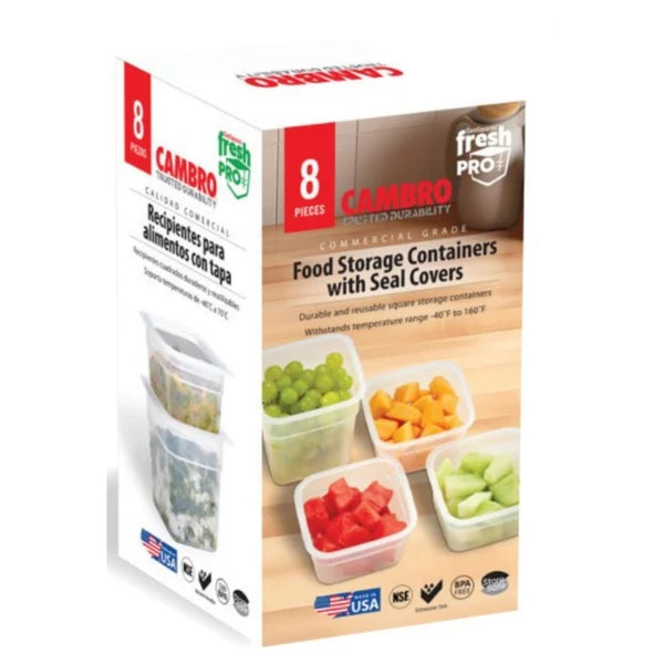 Cambro CamSquares FreshPro Food Storage Container Set, 4 Containers + 4 Lids