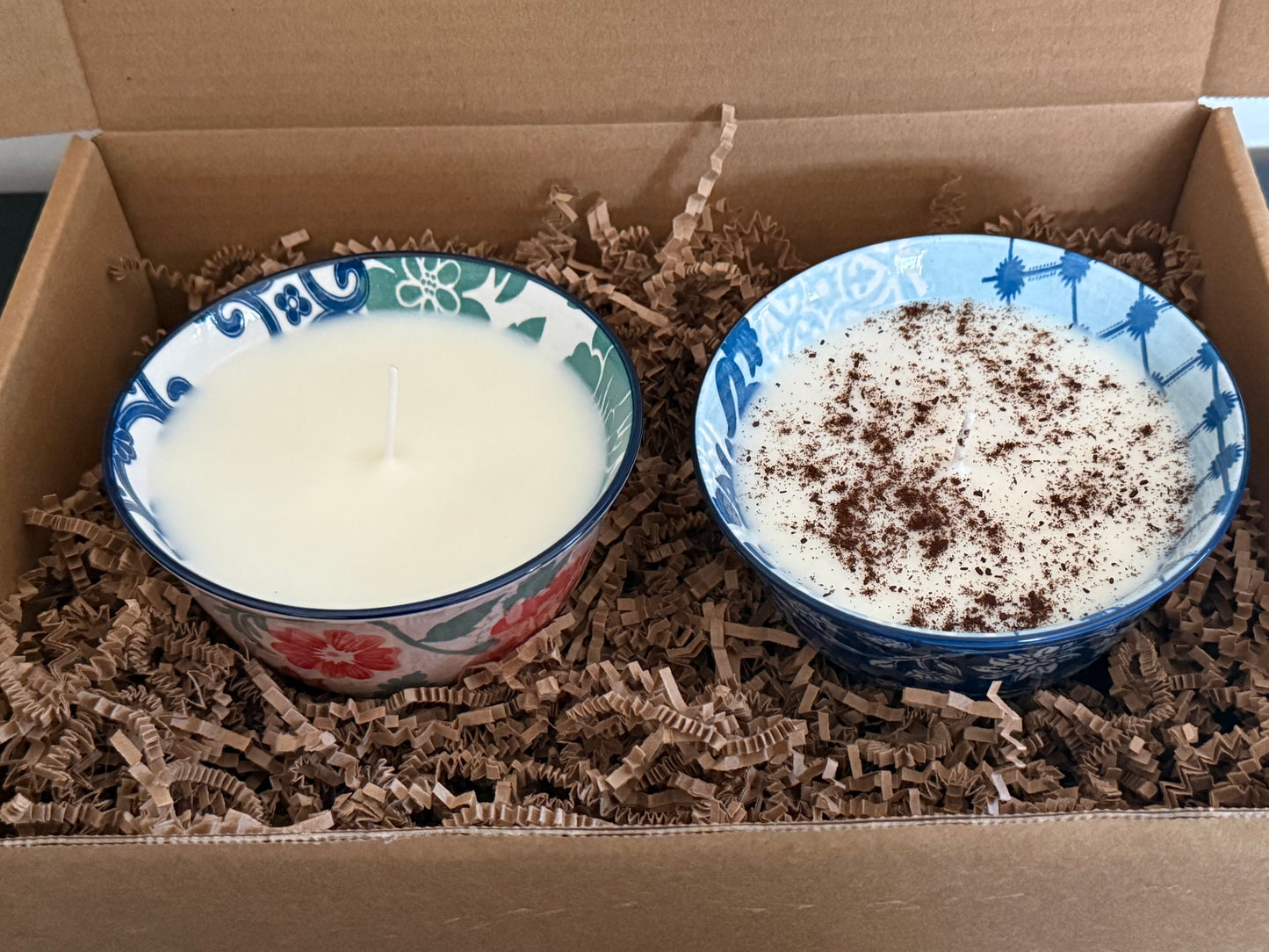 Hand-Poured Soy Candle Set | Two Stoneware Bowls, Two Scents