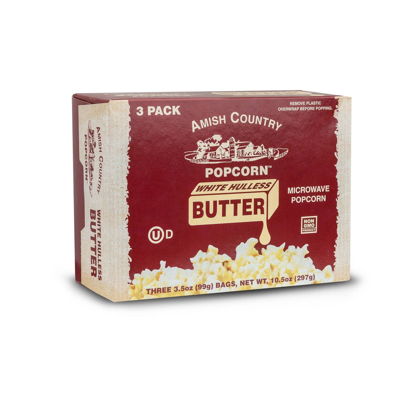 Amish Country Popcorn Buttery White Hulless Microwave Popcorn 3-Pack