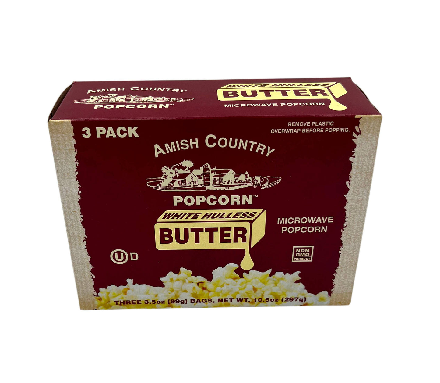 Amish Country Popcorn Buttery White Hulless Microwave Popcorn 3-Pack