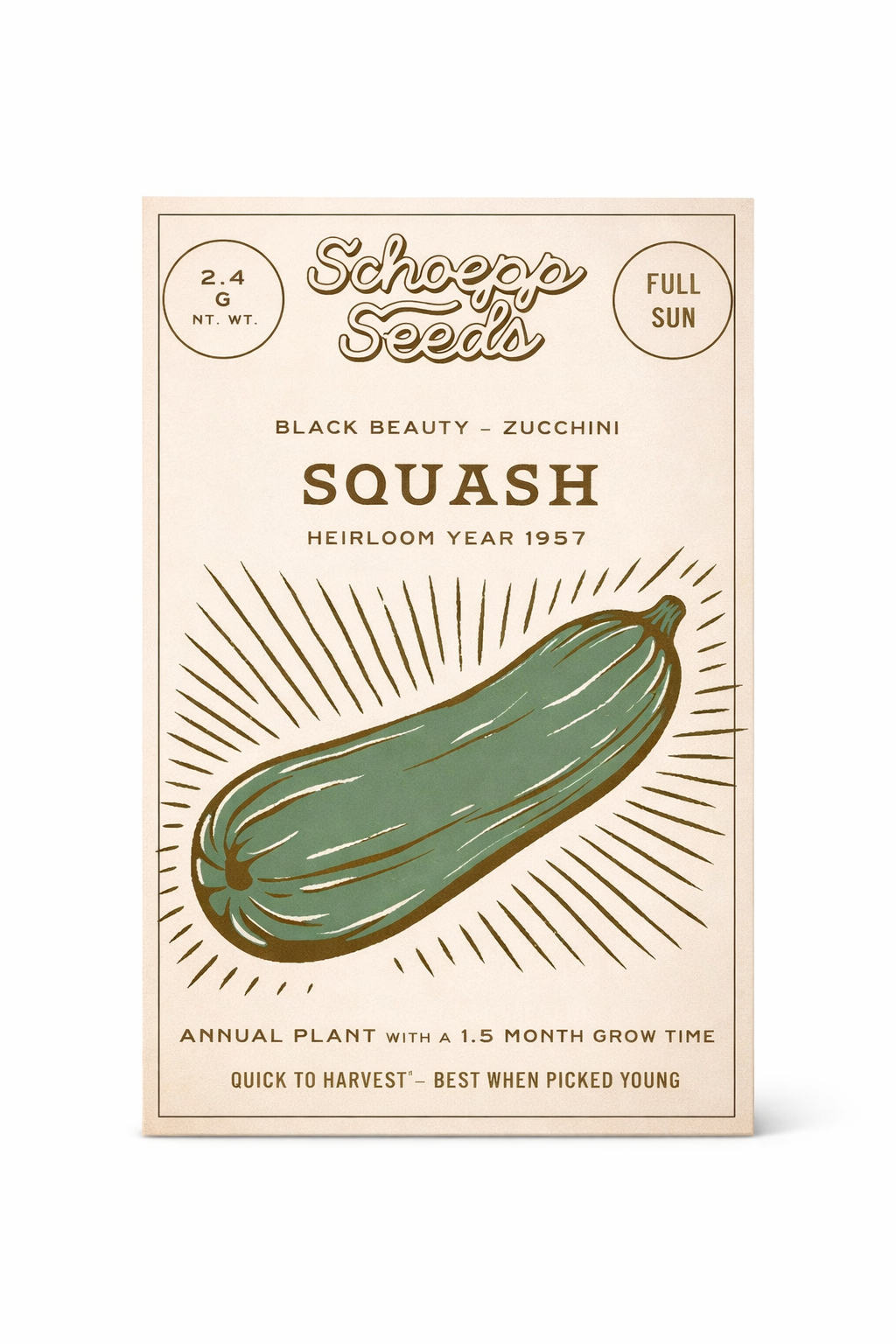 Squash, Zucchini Heirloom Garden Seed Packets, Classic 1957