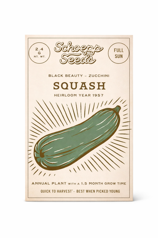 Squash, Zucchini Heirloom Garden Seed Packets, Classic 1957