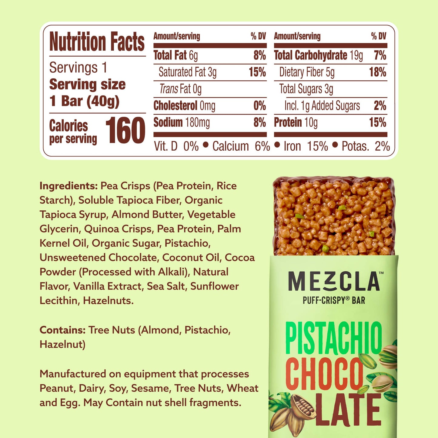 Mezcla Pistachio Chocolate Puff Crispy Protein Bar