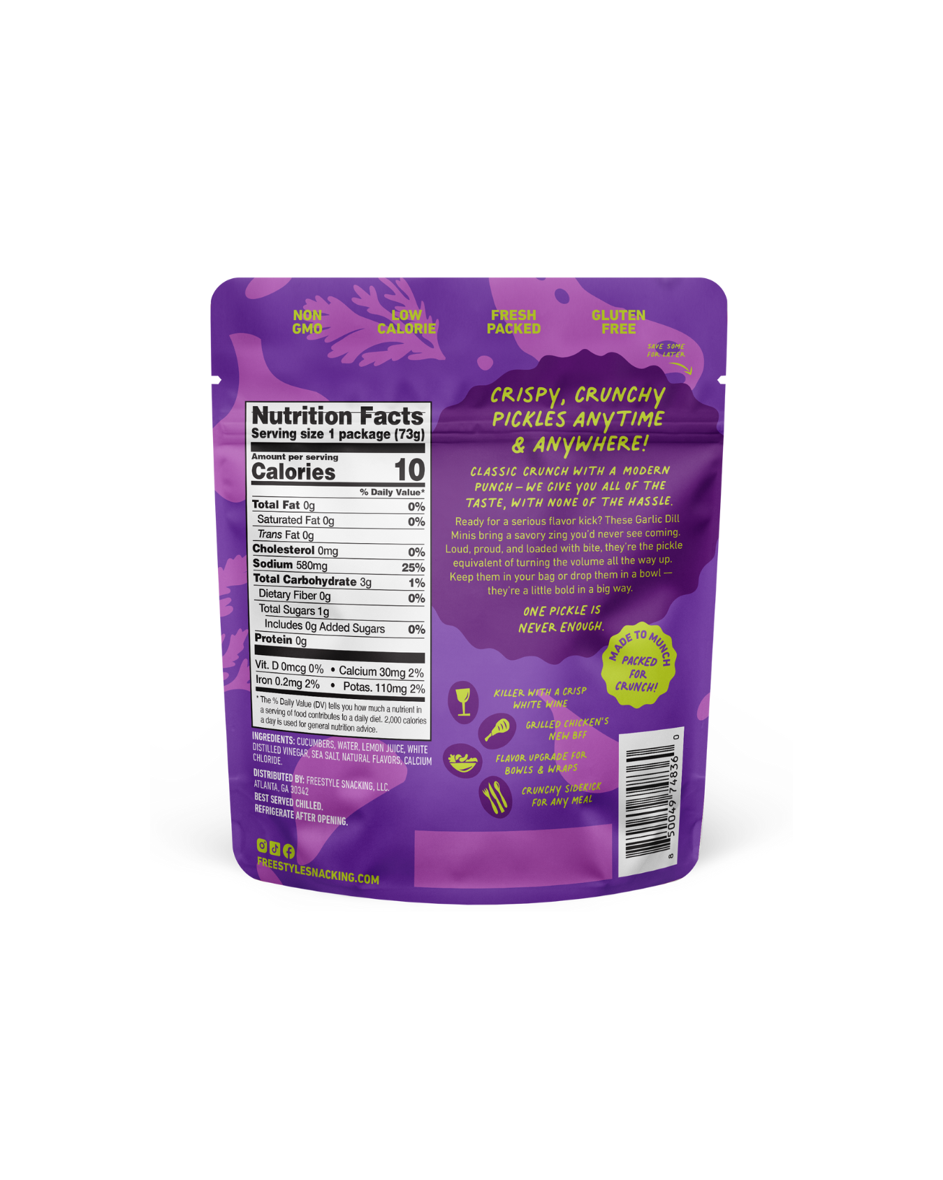 Freestyle Snacks Garlic Dill Mini Pickles 4.5 oz, 6 Pack