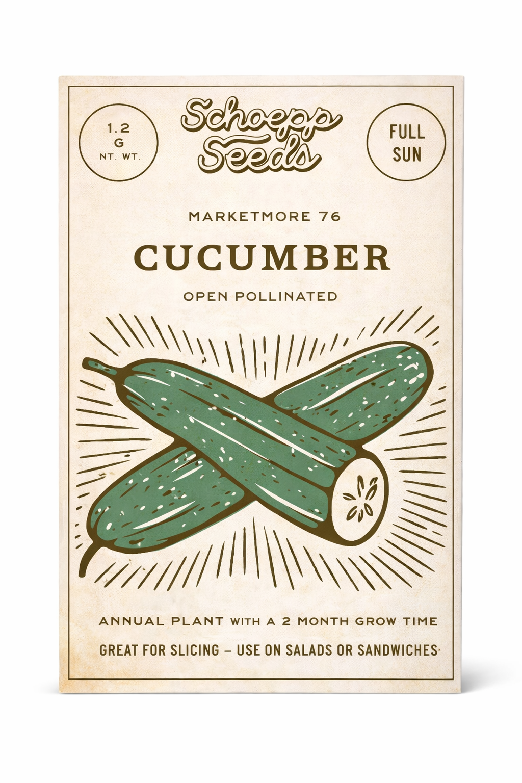 Cucumber, Heirloom Garden Seed Packets, Marketmore 76