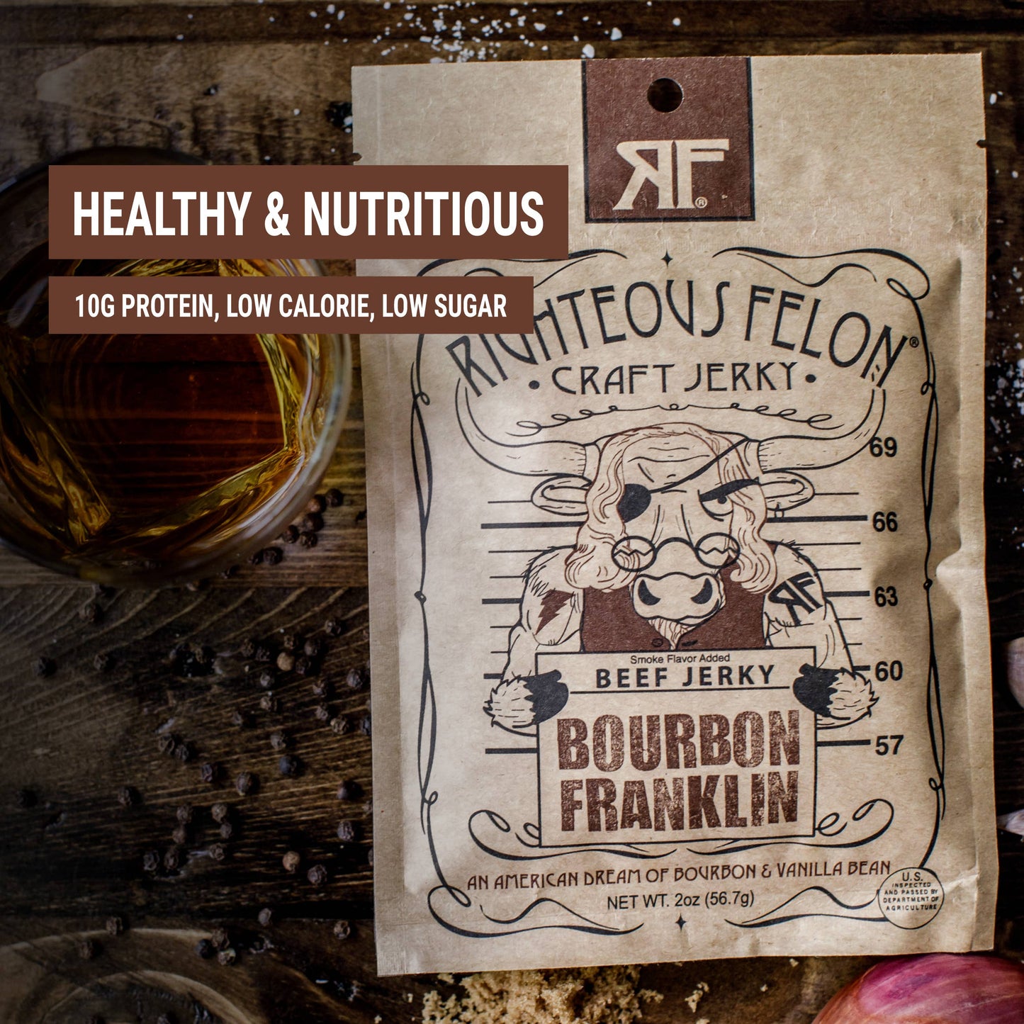 Righteous Felon Bourbon Franklin Beef Jerky - 2 oz