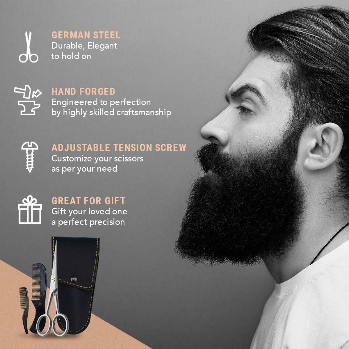 Striking Viking Beard and Mustache Scissors, 5 Inch German Steel Precision Kit